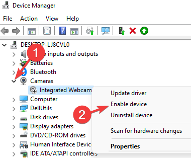 Right click on Integrated Webcam and select Enable