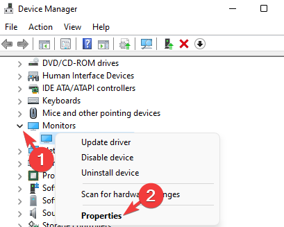 Right click on monitor driver and select Properties