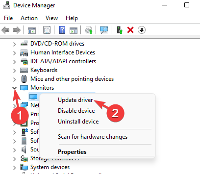 Right click on the Monitor driver in Device Manager and select Update driver
