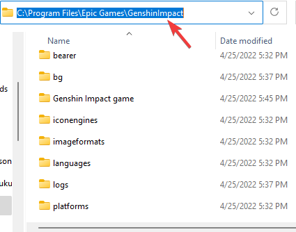 Go to Genshin Impact game path in the File Explorer