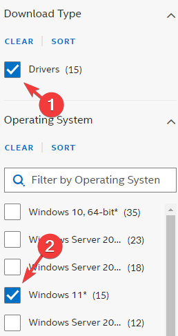 Filter search by driver and operating system