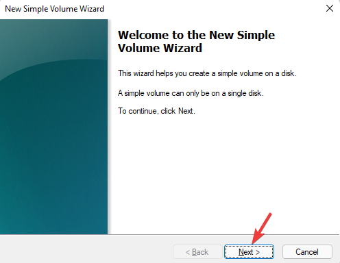In New simple volume wizard, click Next