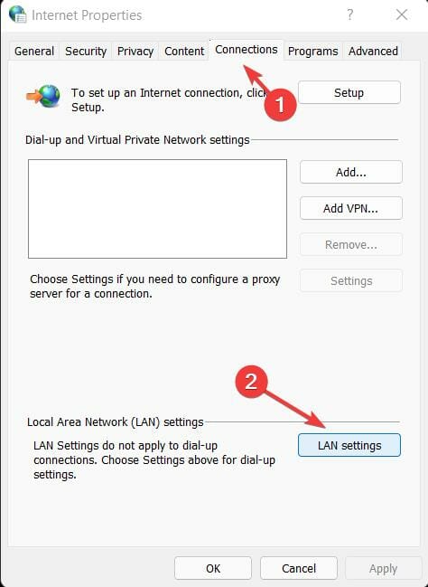 Open LAN settings