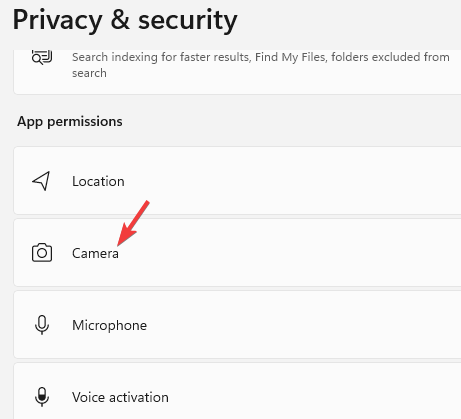 Settings - Privacy & security screen - Camera