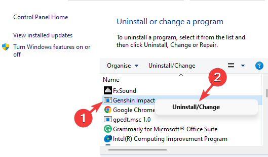Right click on Genshin Impact in Programs and Features
