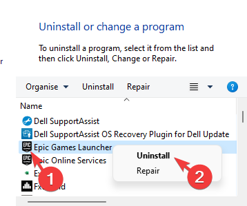 Under Uninstall or change a program, right click on game launcher and select Uninstall