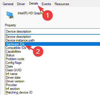 Under details tab in properties select hardware ids from drop-down list