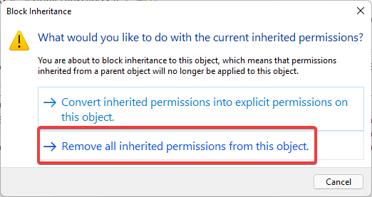 Remove all inherited permissions from this object