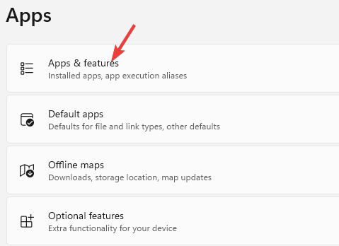 Click on Apps & features in the Settings app