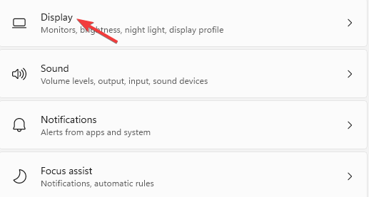 Click on display in system settings