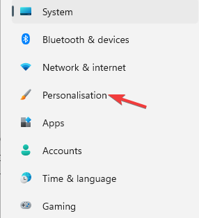In the Settings app, select Personalisation
