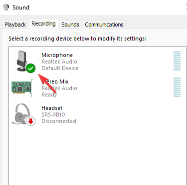 Check microphone is set as default