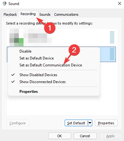 Microphone - Set as the Default Communication Device