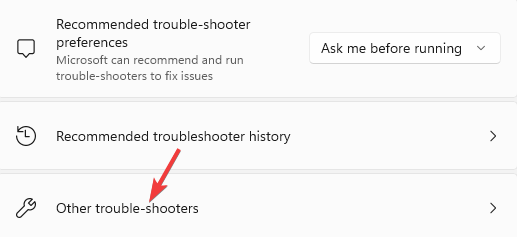 Troubleshoot settings - click on Other trouble-shooters