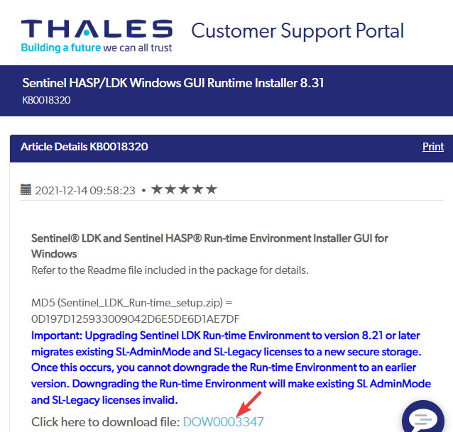 Visit Thales support website and click on Download