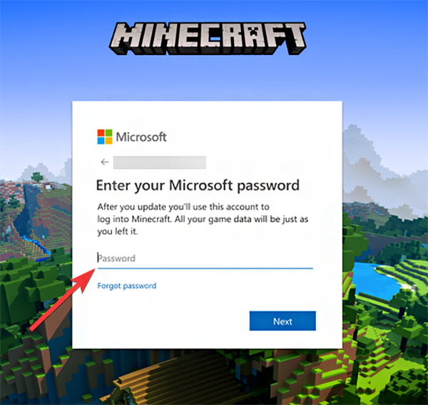 Type password for microsoft to be able to link mojang account