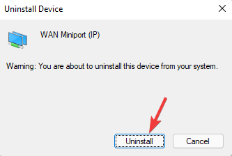 Click n Uninstall in Uninstall Device prompt 