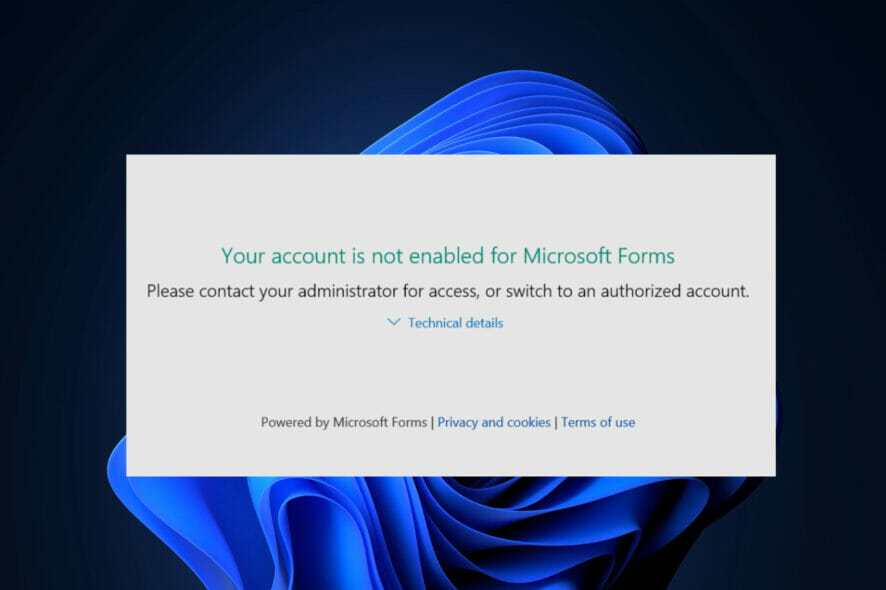 your account is not enabled for Microsoft Forms