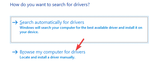 select Browse my computer for drivers in update drivers