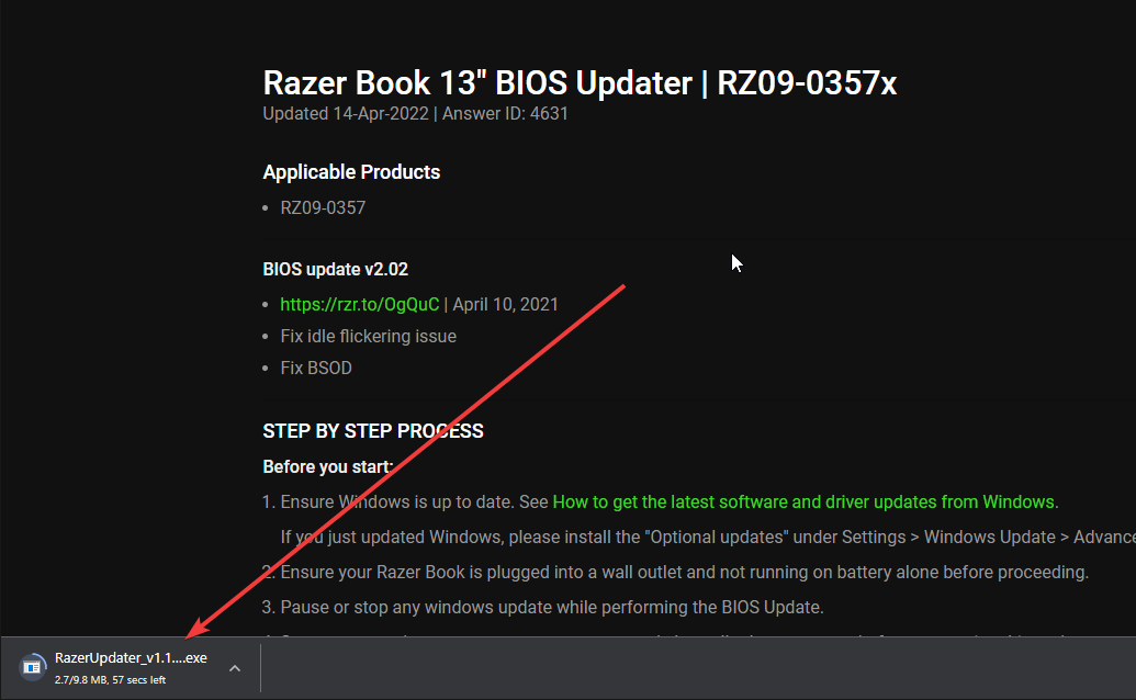 Click on the Razer BIOS software