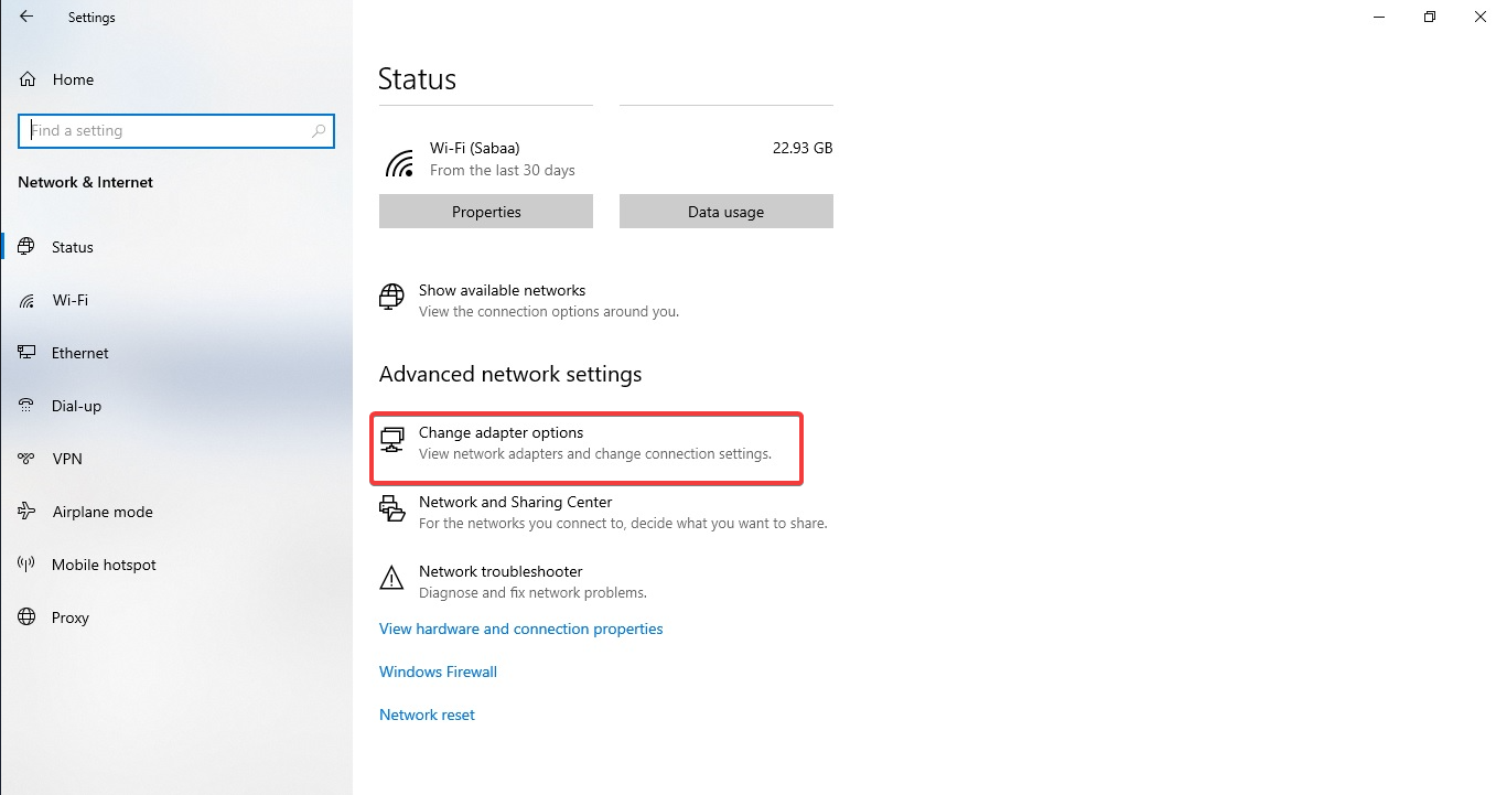 Windows 10 Change Adaptor options