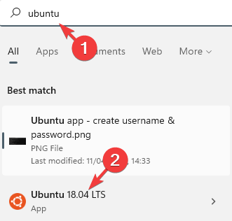 Start - search for Ubuntu - click to open