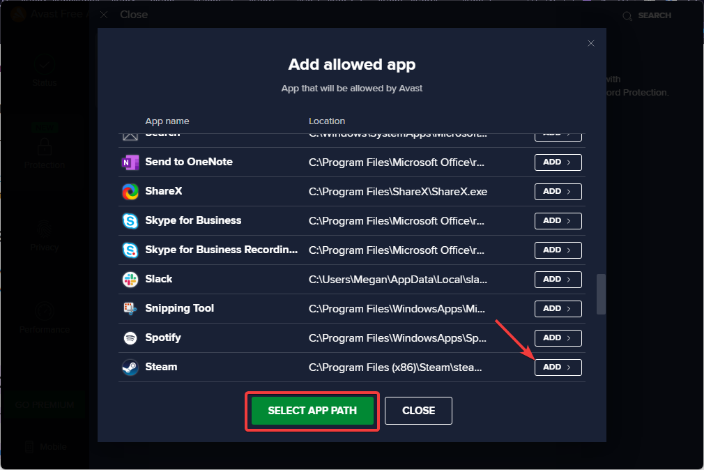 Add Steam to allowed apps.