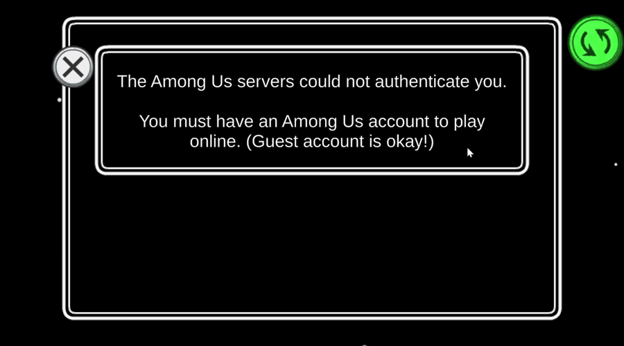 the among us servers could not authenticate you screenshot
