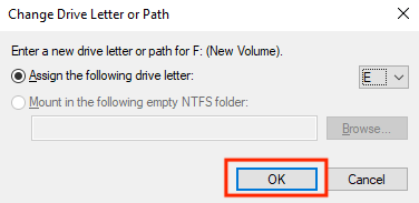 Assigning the new drive letter