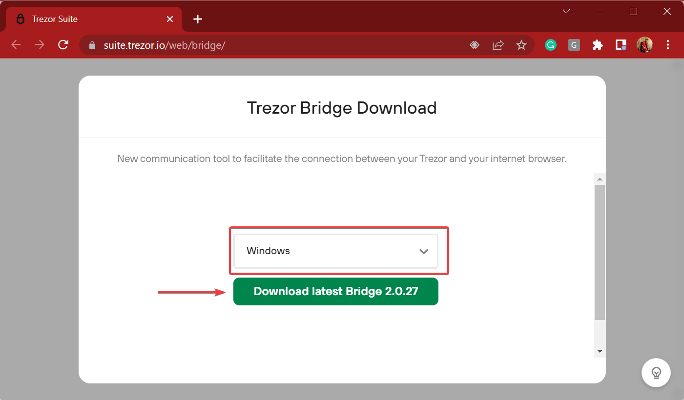 Download bridge to fix trezor one not recognized
