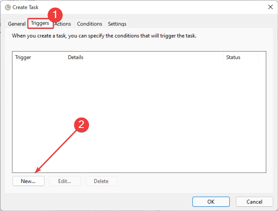 Creating new triggers under create task