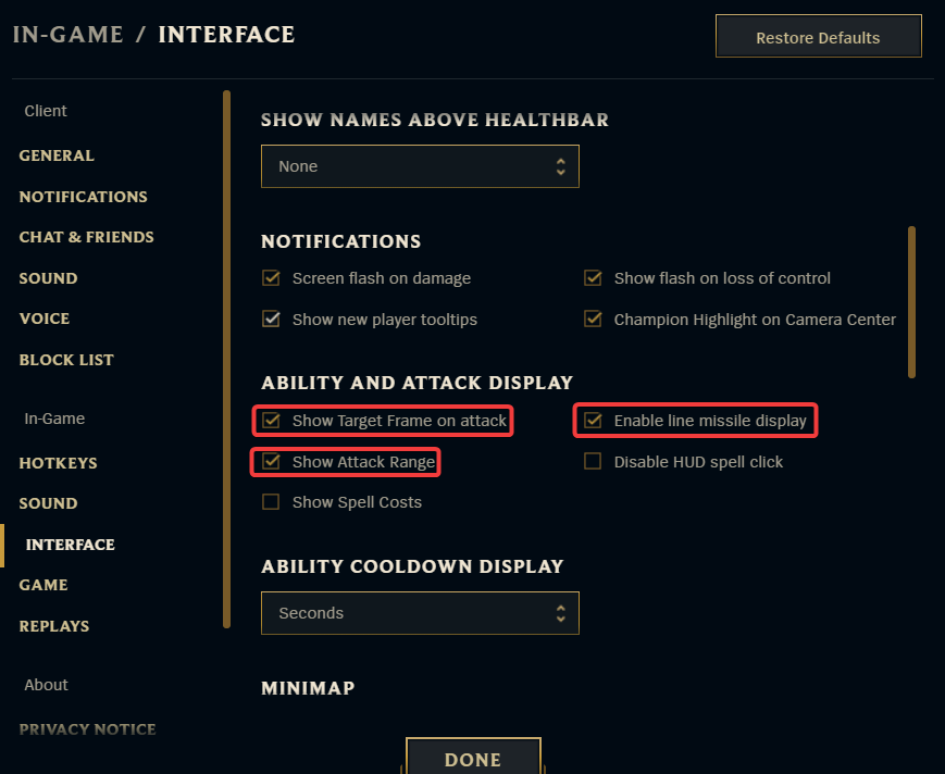 disable the following attack and display options lol