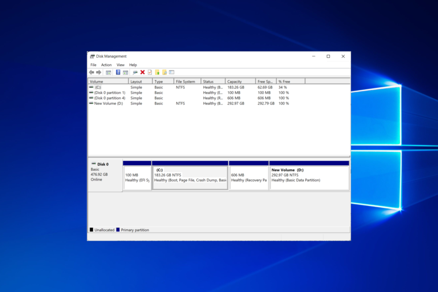 disk disk management system error