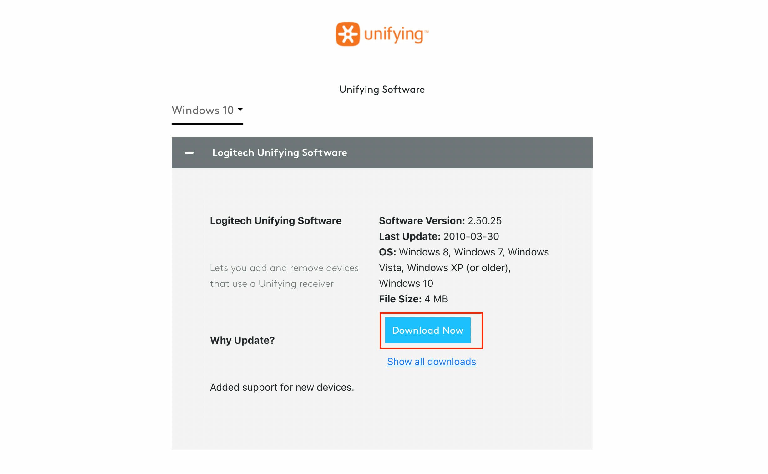 Downloading the Logitech Unifying software
