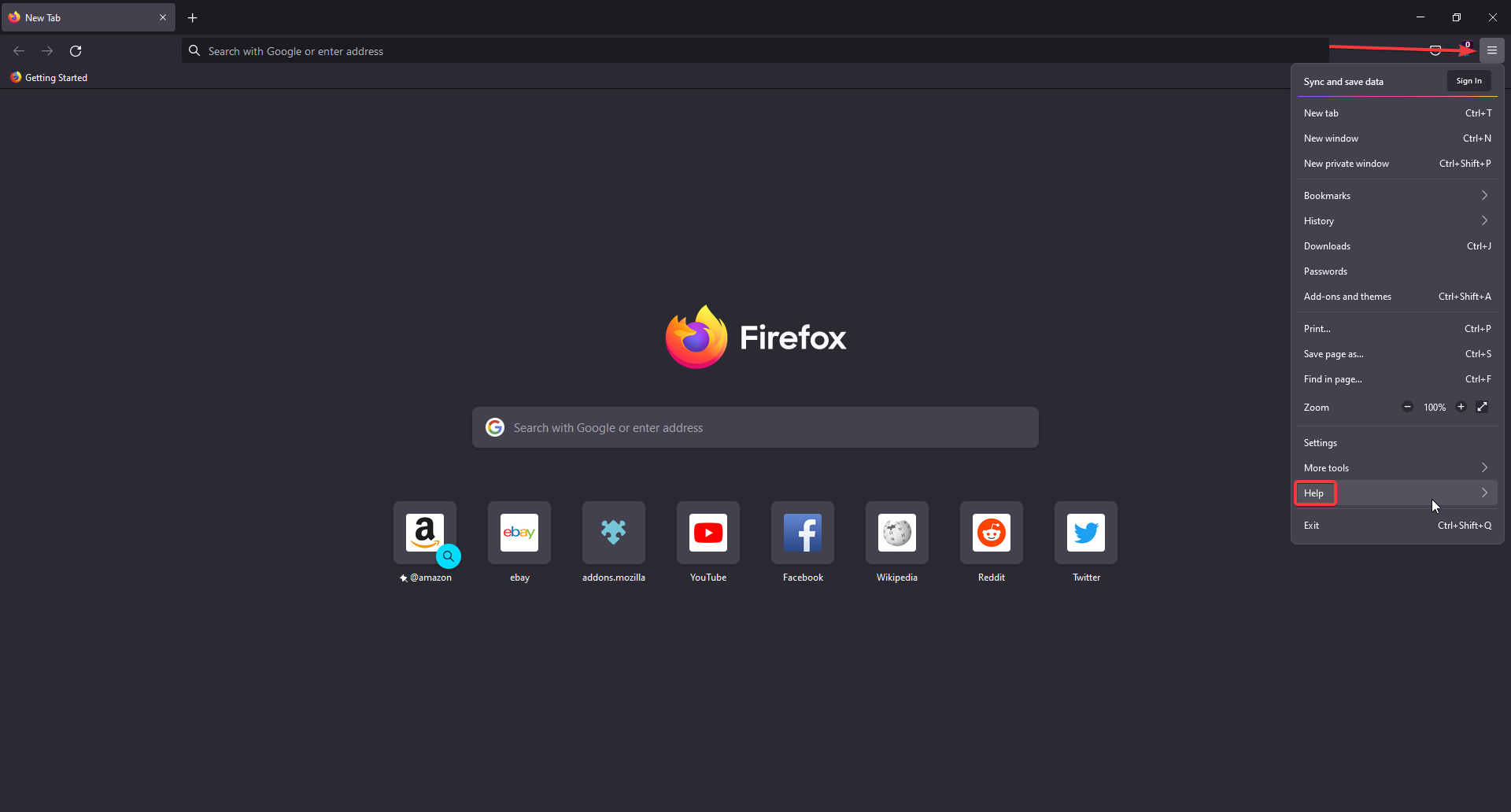 Firefox help settings.