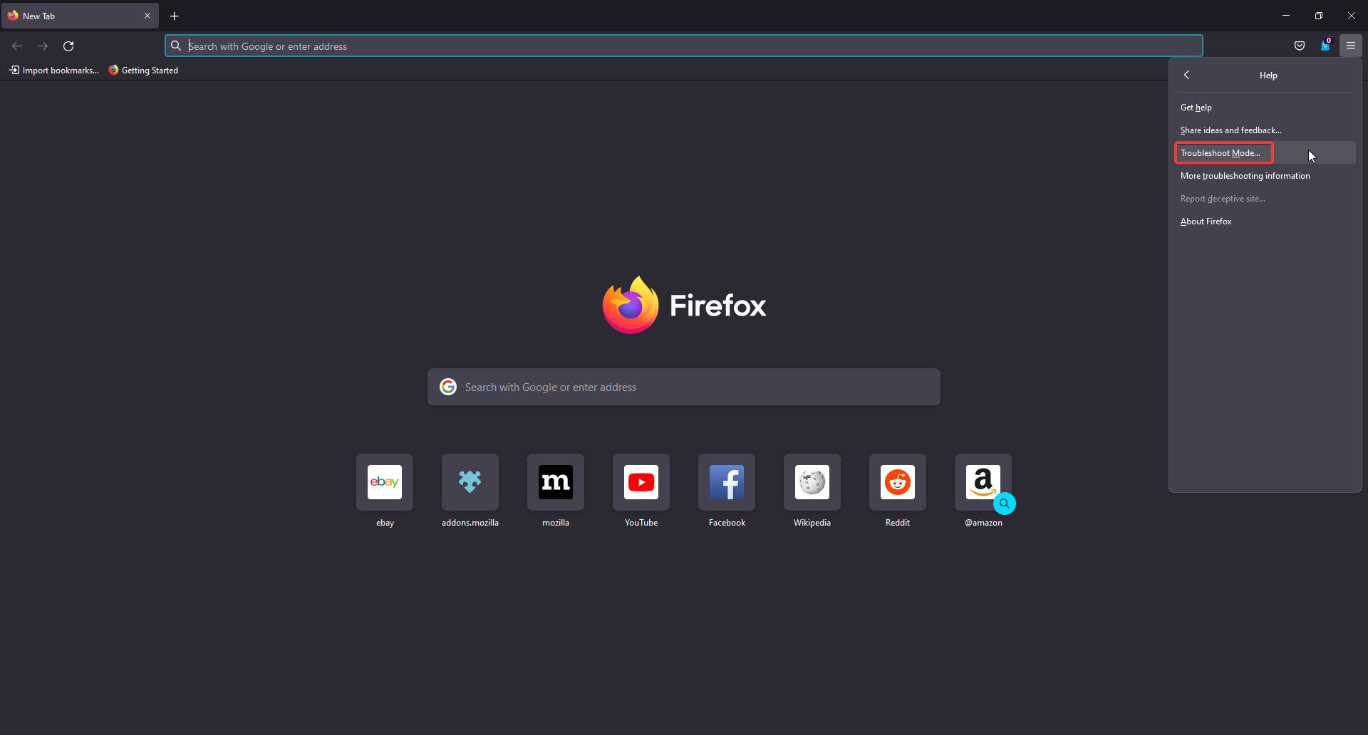 Firefox Troubleshoot Mode.