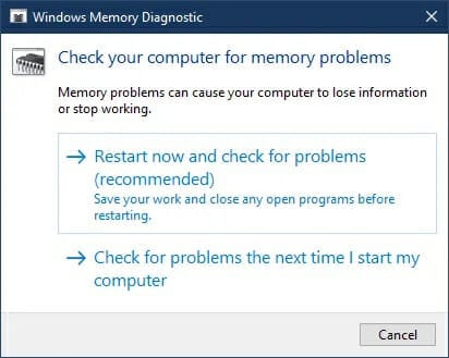 Running the memory diagnostic tool