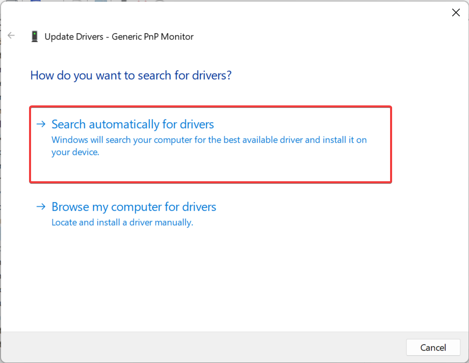 Search automatically for drivers to fix Dell XPS brightness not working