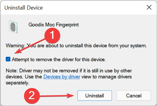 Attempt to remove the driver for this device