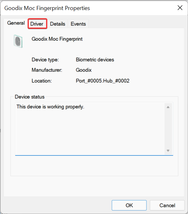 Driver tab to fix dell xps fingerprint reader not working