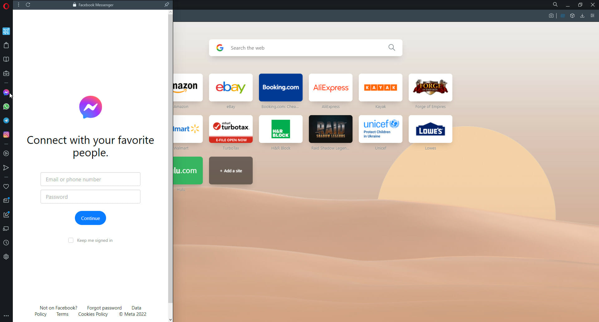 Opera browser integrated messaging.