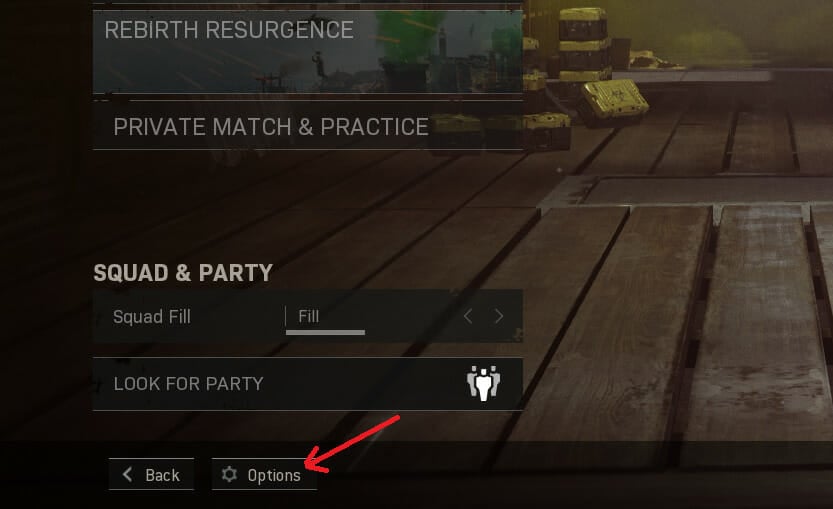 Warzone's Options button