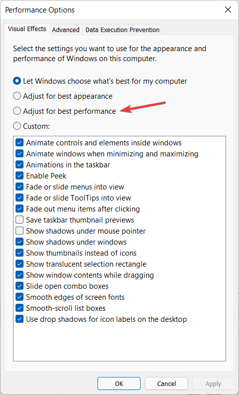 performance advanced system settings in windows 11