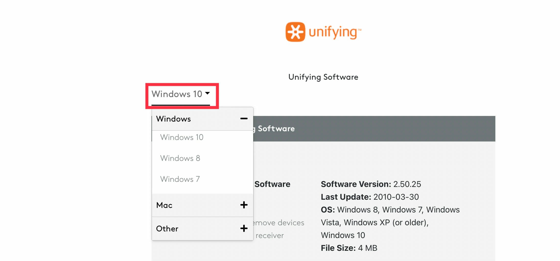 Selecting the Windows version to download