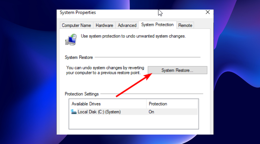 system restore button windows 11 breakpoint reached