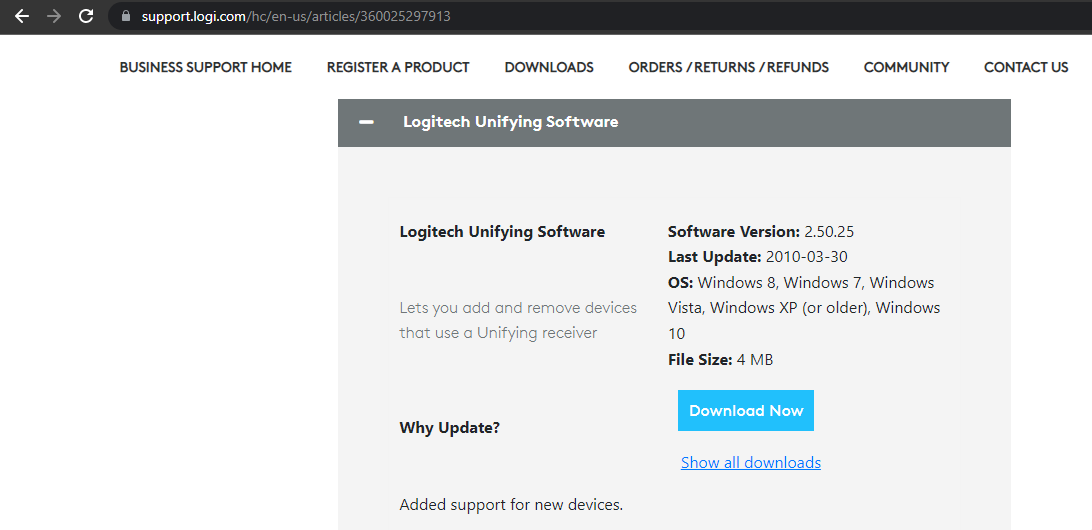 unifying software download on windows 11 