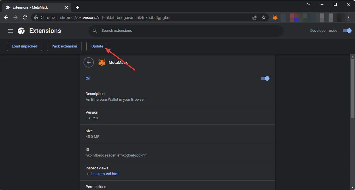 update metamask extension chrome