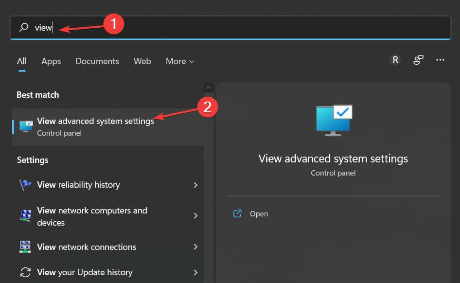view advanced system settings in windows 11