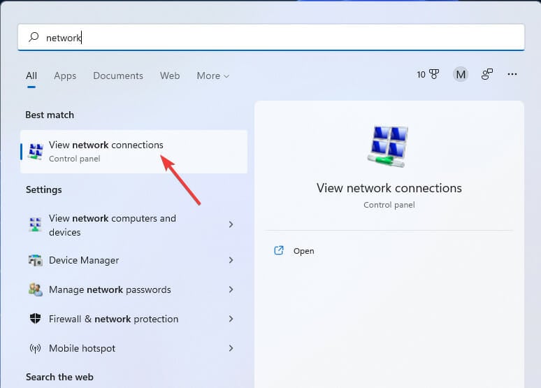 View network connections search result windows 11 sandbox no internet