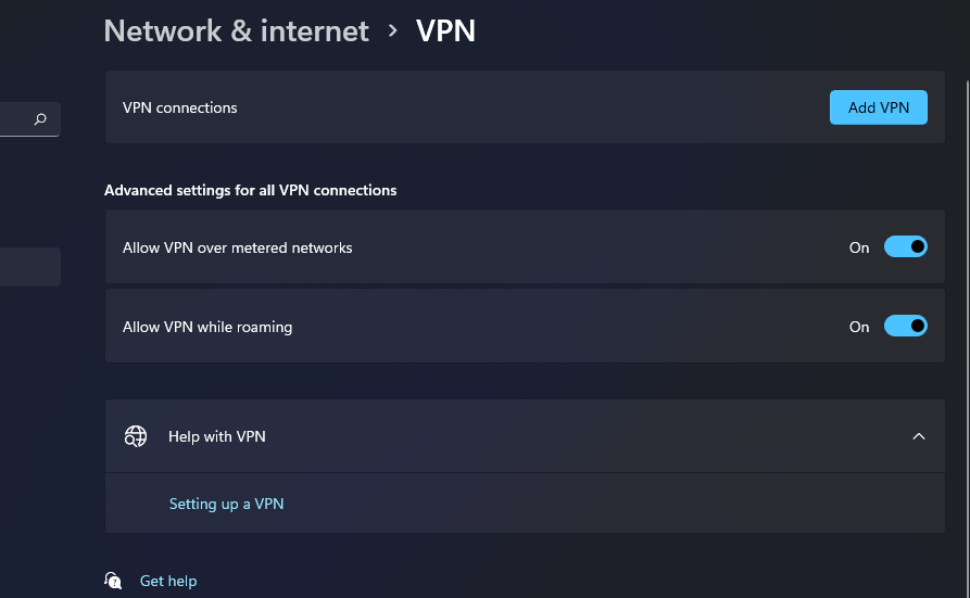 VPN optionswindows 11 sandbox no internet